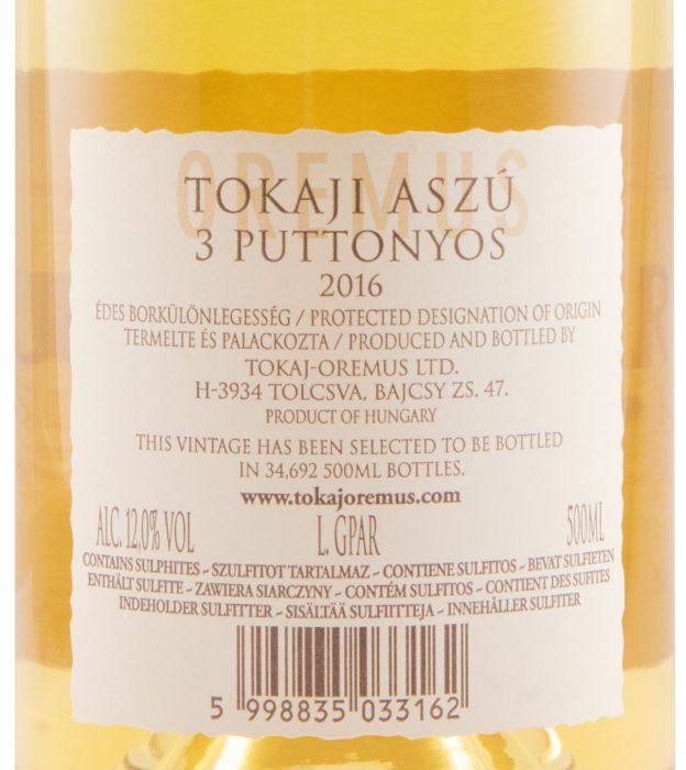 2016 Tokaji Oremus Aszú 3 Puttonyos white 50cl