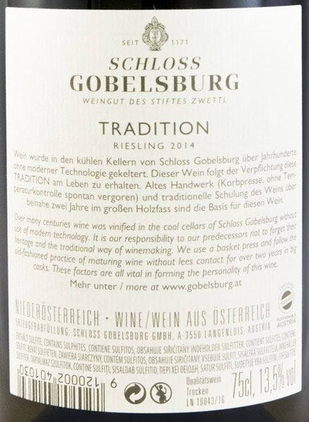 2014 Schloss Gobelsburg Tradition Riesling branco