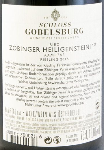 2015 Schloss Gobelsburg Heiligenstein Riesling branco