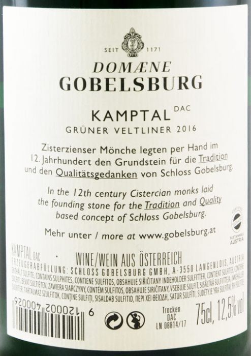 2016 Schloss Gobelsburg Kampal Grüner Veltliner branco