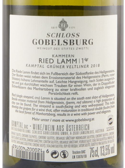 2018 Schloss Gobelsburg Lamm Grüner Veltliner branco