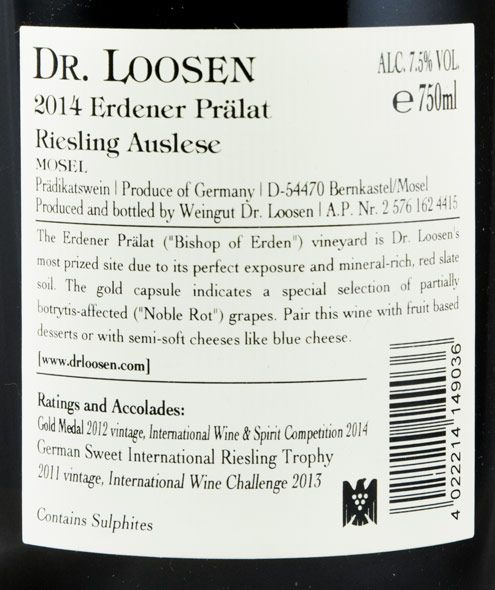 2014 Dr. Loosen Riesling Auslese Erdener Pralat Goldkapsel branco