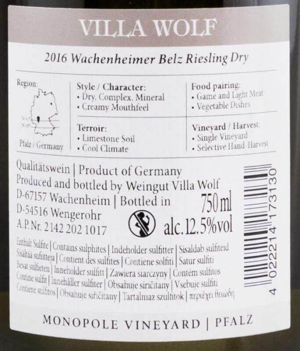 2016 Villa Wolf Wachenheimer Belz Riesling Dry branco