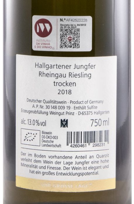 2018 Weingut Prinz Jungfer GG Riesling Trocken branco