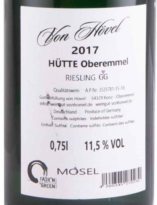 2017 Von Hövel Monopollage Riesling Hütte Oberemmel GG branco
