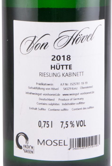 2018 Von Hövel Hütte Riesling Kabinett branco