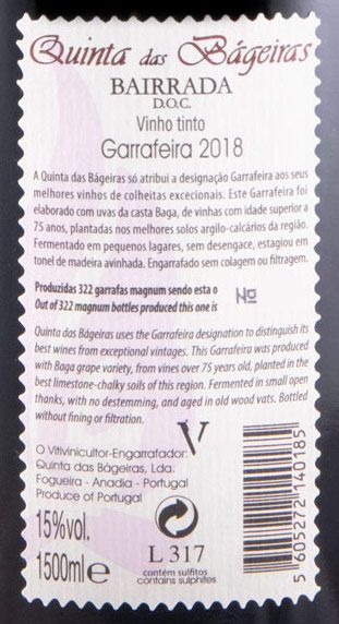 2018 Quinta das Bágeiras Garrafeira tinto 1,5L