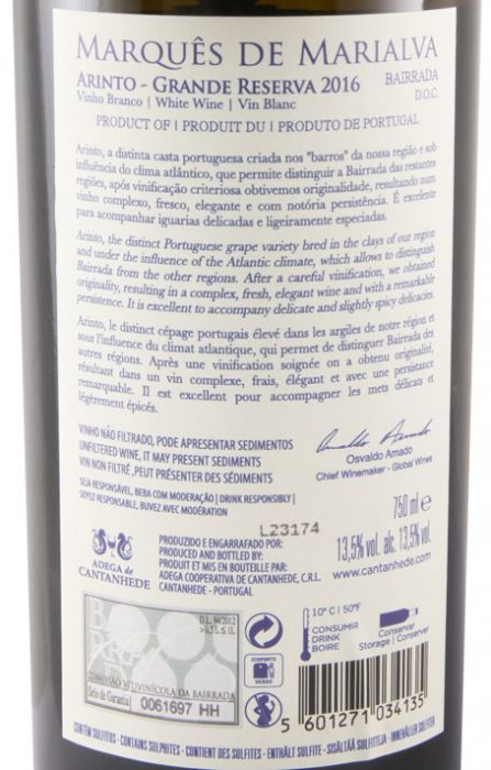 2016 Marquês de Marialva Arinto Grande Reserva branco