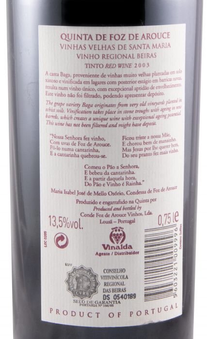 2003 Quinta de Foz de Arouce Vinhas Velhas de Santa Maria tinto