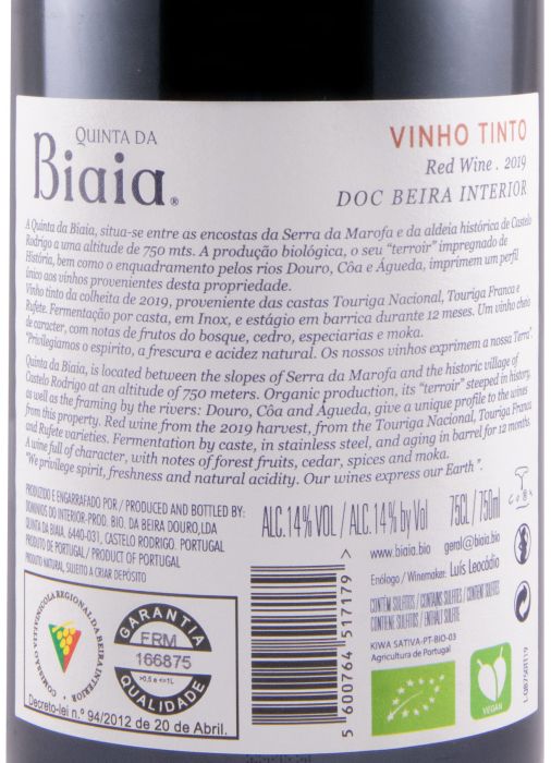 2019 Quinta da Biaia 750 organic red