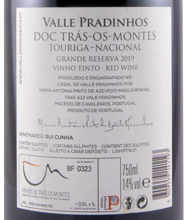 2019 Valle Pradinhos Touriga Nacional Grande Reserva tinto