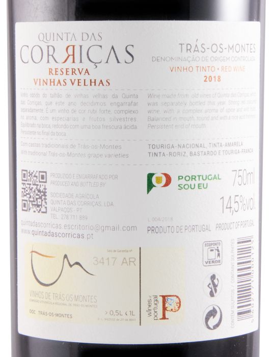 2018 Quinta das Corriças Vinhas Velhas Reserva tinto