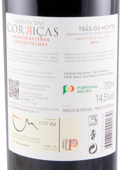 2019 Quinta das Corriças Vinhas Velhas Grande Reserva red