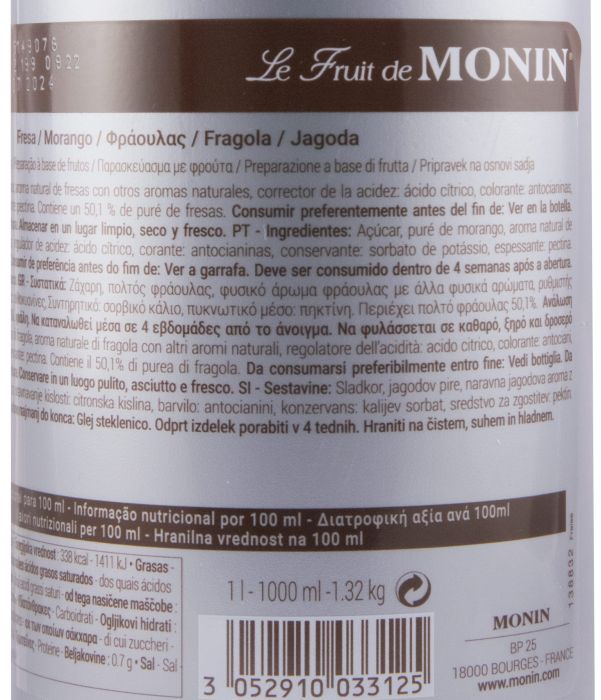 Puré de Fruta Monin Morango 1L