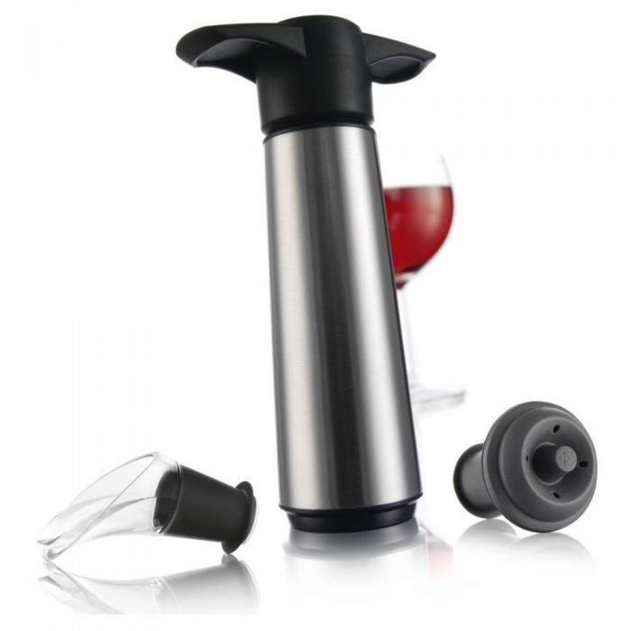 Wine Saver Stainless Steal + 2 Caps + 2 Non-drip Vacu Vin