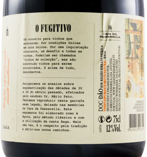 2018 Sparkling Wine Casa da Passarella O Fugitivo Baga Brut Nature