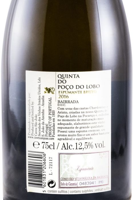 2016 Espumante Quinta do Poço do Lobo Arinto & Chardonnay Bruto