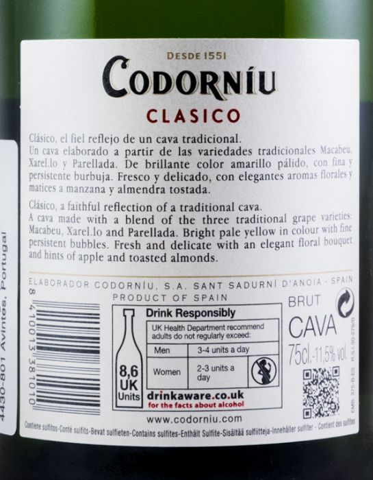 Sparkling Wine Cava Codorníu Clasico Brut
