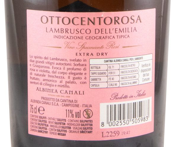 Sparkling Wine Lambrusco Albinea Canali Ottocentorosa Extra Dry rosé