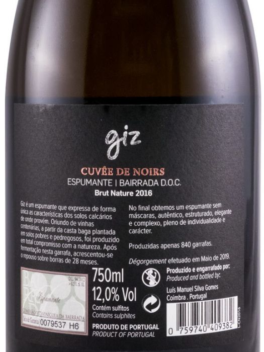 2016 Sparkling Wine Giz by Luís Gomes Cuvée de Noirs Brut Nature