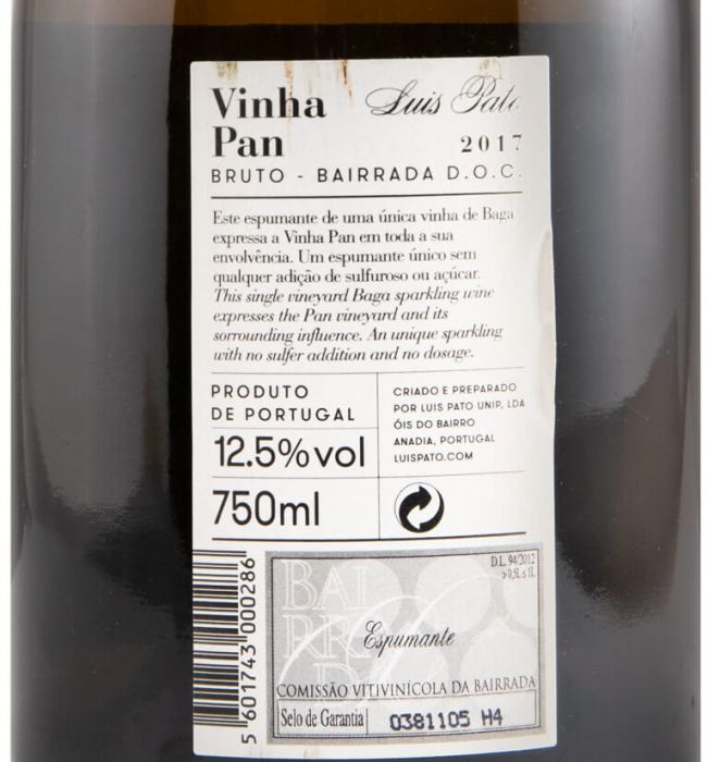 2017 Sparkling Wine Luís Pato Vinha Pan Brut