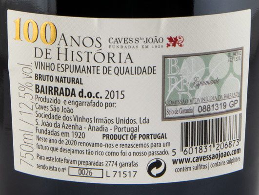 2015 Sparkling Wine Caves São João 100 Anos de História Brut Nature