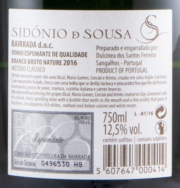 2016 Sparkling Wine Sidónio de Sousa Special Cuvée Brut Nature