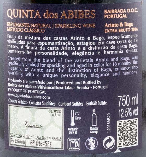 2016 Sparkling Wine Quinta dos Abibes Arinto & Baga Extra Brut