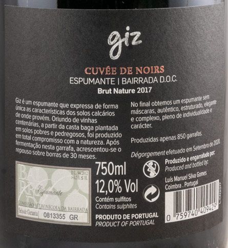 2017 Espumante Giz by Luís Gomes Cuvée de Noirs Bruto Natural