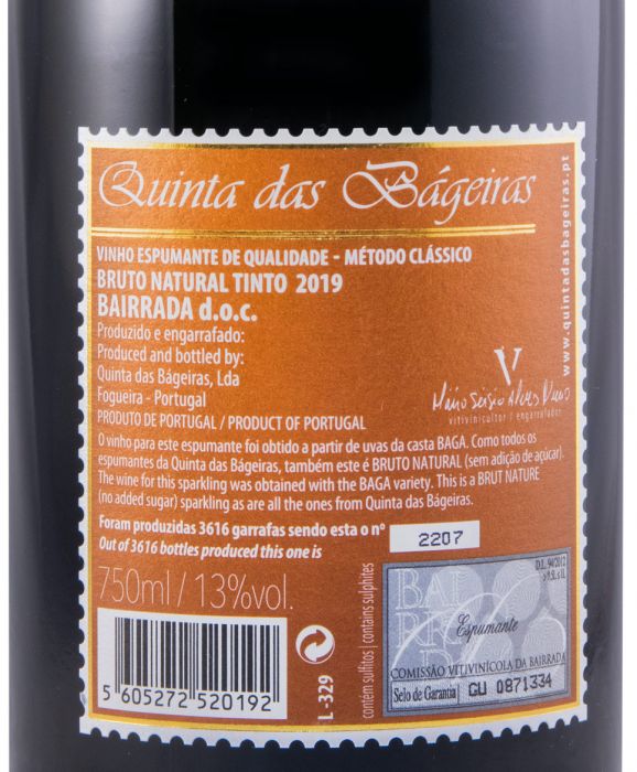 2019 Sparkling Wine Quinta das Bágeiras Brut Nature red