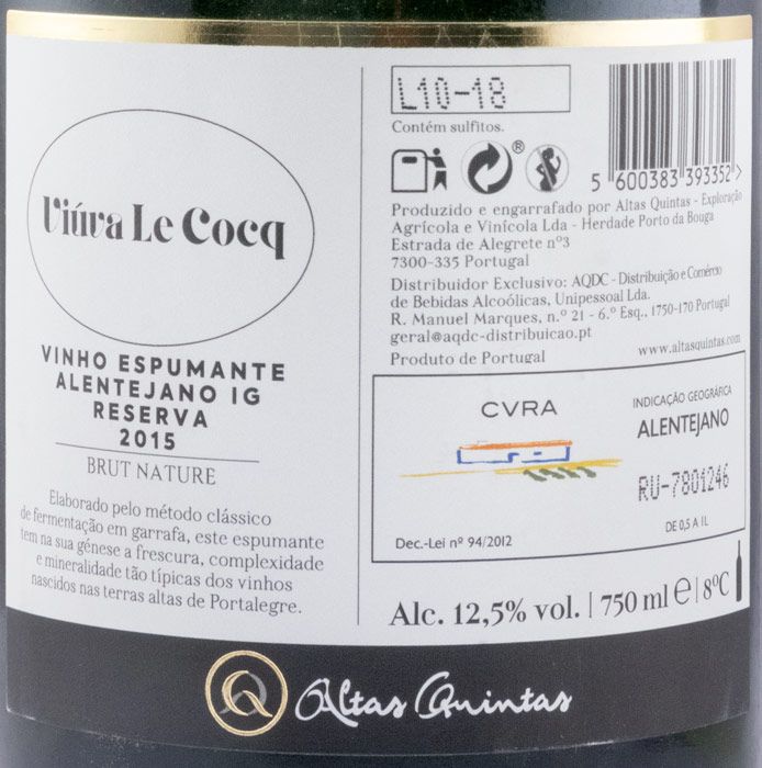 2015 Sparkling Wine Altas Quintas Viúva Le Cocq Reserva Brut Nature