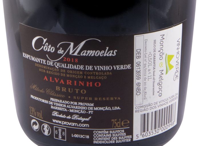2018 Espumante Côto de Mamoelas Alvarinho Super Reserva Bruto branco