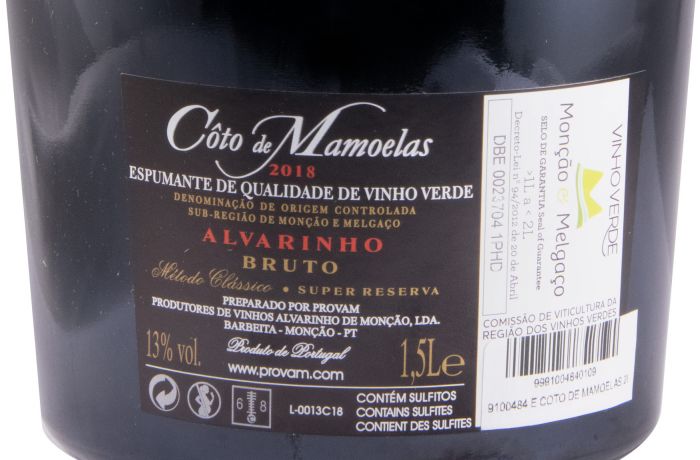 2018 Espumante Côto de Mamoelas Alvarinho Super Reserva Bruto branco 1,5L