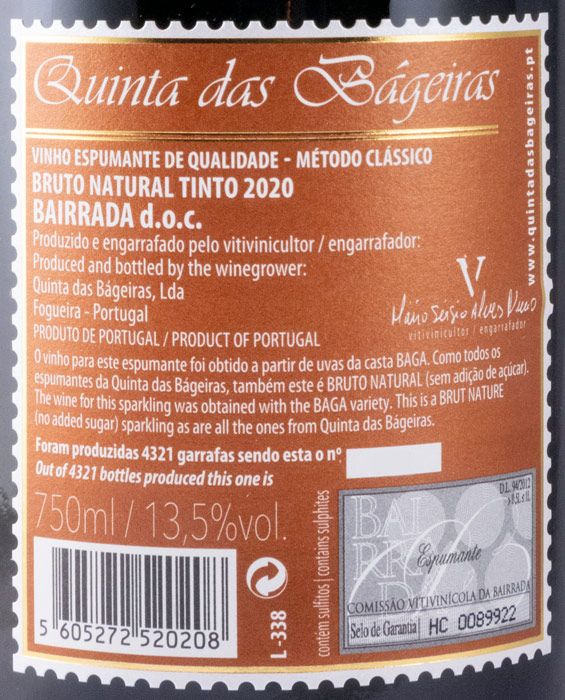 2020 Sparkling Wine Quinta das Bágeiras Brut Nature red