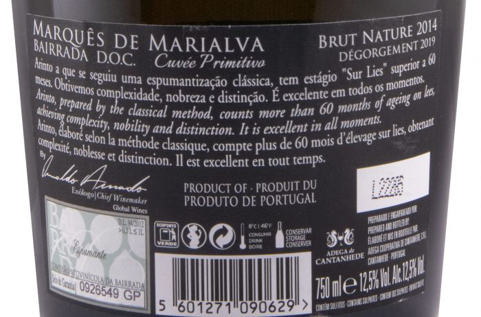 2014 Sparkling Wine Marquês de Marialva Cuvée Primitivo Brut Nature