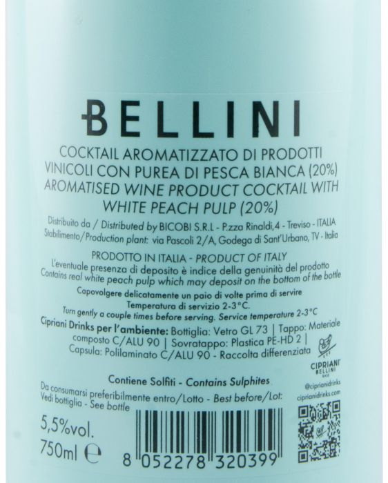 Cocktail de Espumante Prosecco Bellini Cipriani