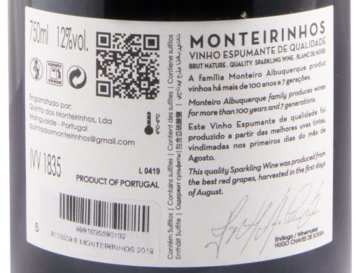 2019 Sparkling Wine Monteirinhos Blanc de Noirs Brut Nature