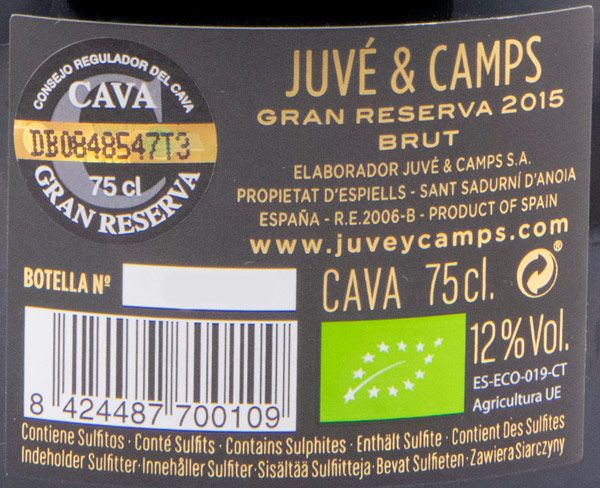 2015 Sparkling Wine Cava Juvé & Camps Gran Reserva Brut organic