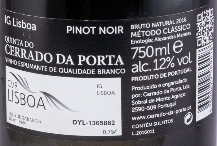 2016 Sparkling Wine Quinta do Cerrado da Porta Super Reserva Blanc de Noir Brut