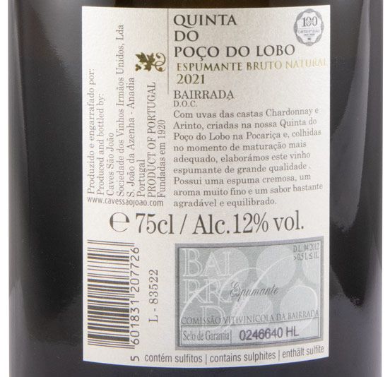 2021 Sparkling Wine Quinta do Poço do Lobo Arinto & Chardonnay Brut Nature