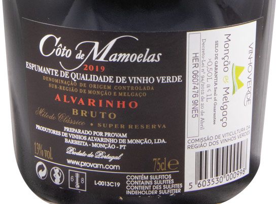 2019 Sparkling Wine Côto de Mamoelas Alvarinho Super Reserva Brut