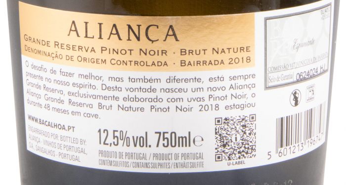 2018 Sparkling Wine Aliança Pinot Noir Grande Reserva Brut Nature