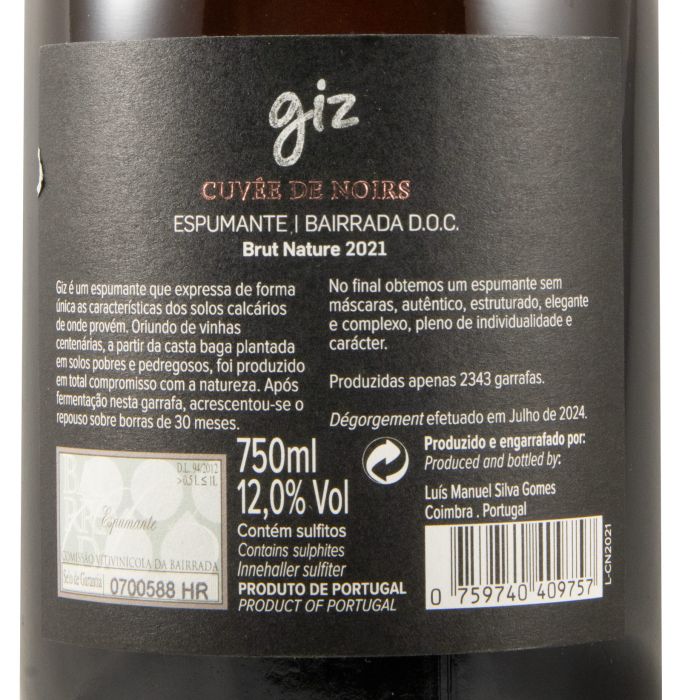 2021 Espumante Giz by Luís Gomes Cuvée de Noirs Bruto Natural