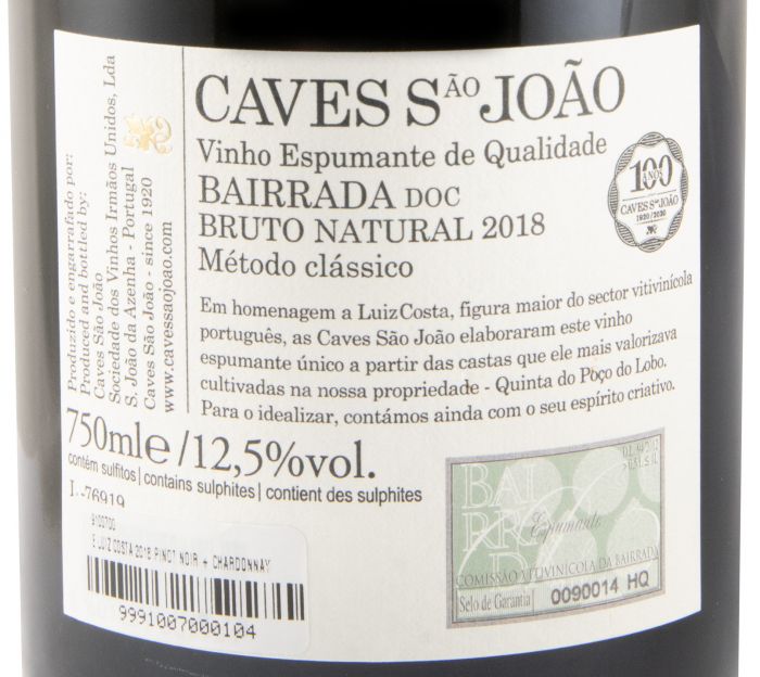 2018 Espumante Caves São João Homenagem a Luiz Costa Bruto Natural