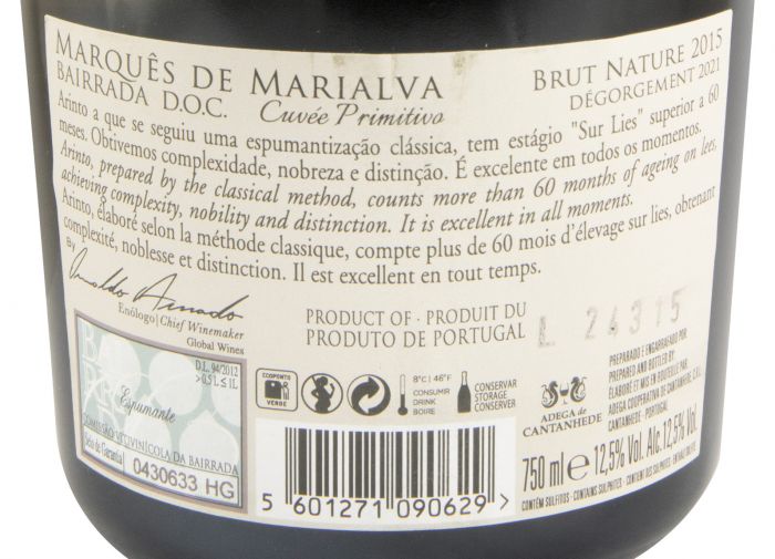2015 Espumante Marquês de Marialva Cuvée Primitivo Bruto Natural