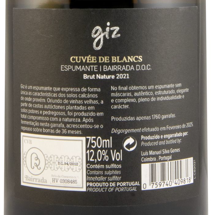 2021 Espumante Giz by Luís Gomes Cuvée de Blancs Bruto Natural