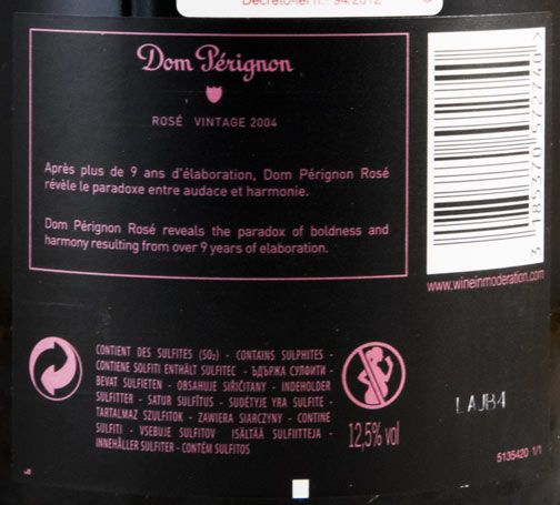 2004 Champagne Dom Perignon Vintage rosé
