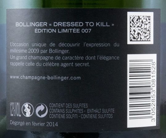 2009 Champagne Bollinger Bond 007 Dressed To Kill Millésime Brut