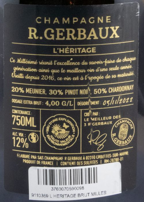 2016 Champagne R. Gerbaux L'Heritage Millésimé Extra Bruto