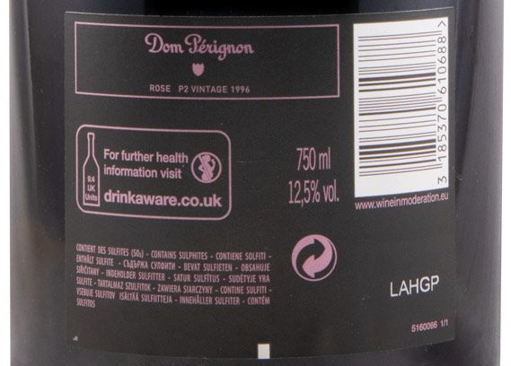1996 Champagne Dom Pérignon P2 Bruto rosé (sem caixa)